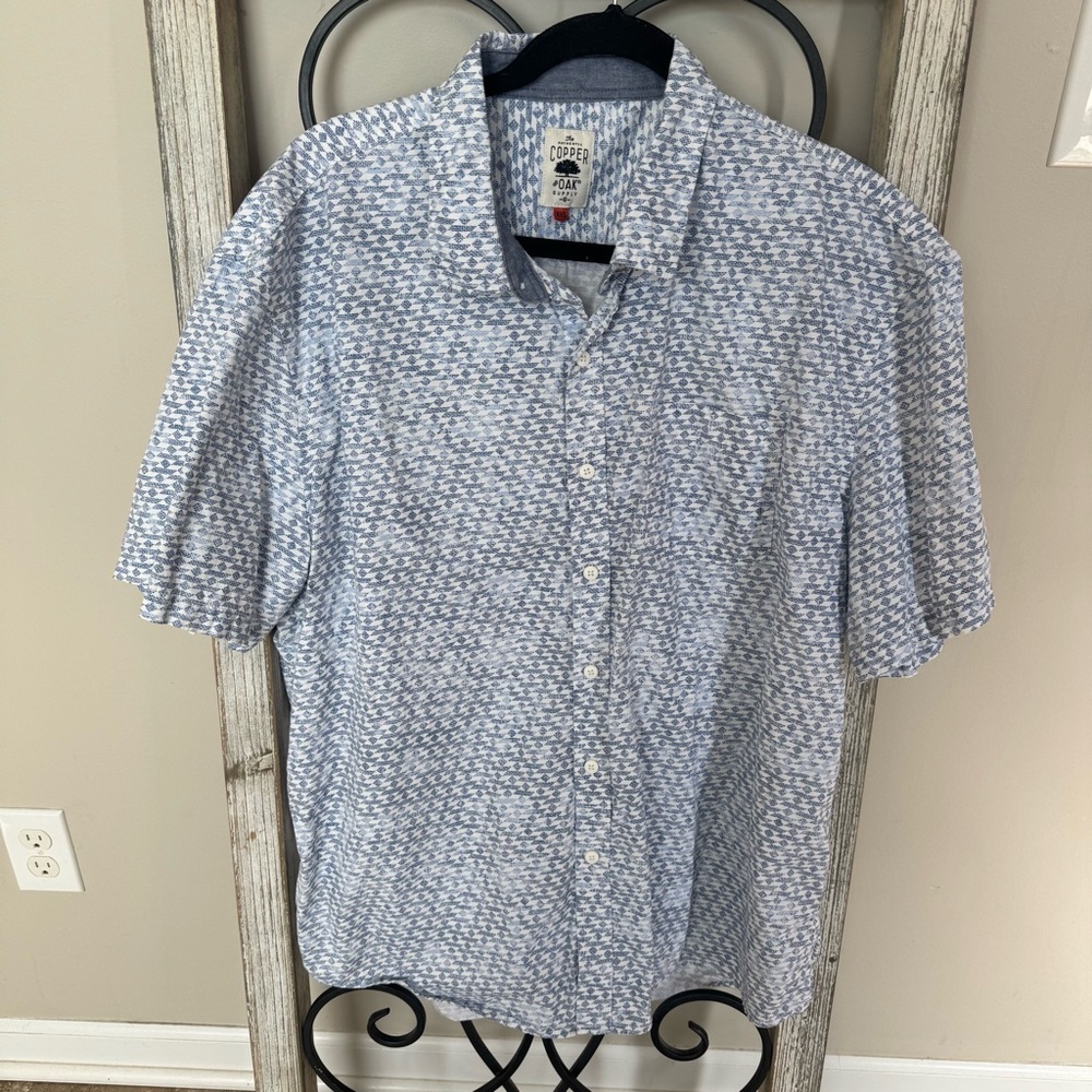 Copper and Oak Men's Blue Patterned Short‎ Sleeve Button Up Shirt Size XXL